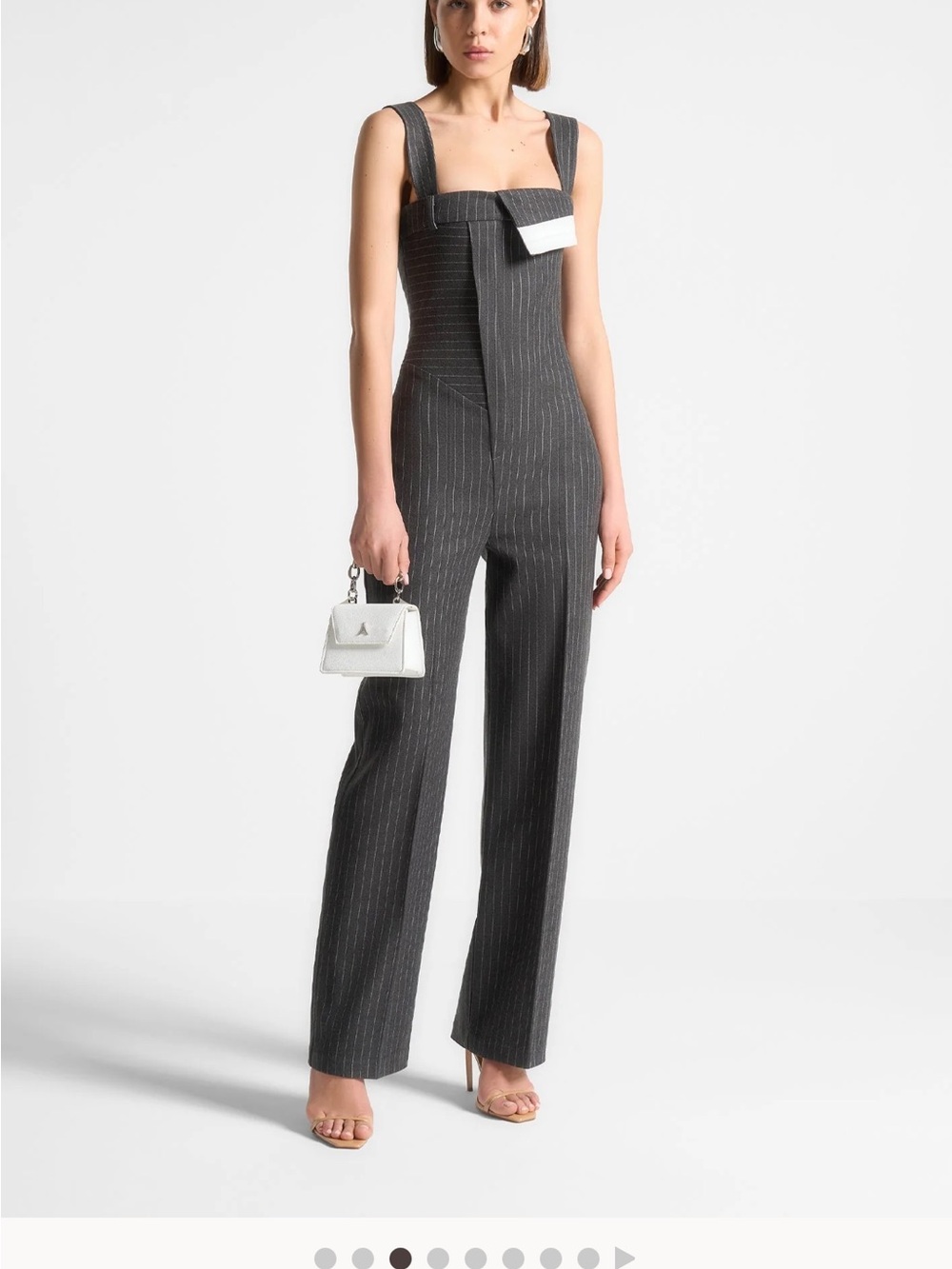 Maniere De Voir Charcoal Pinstripe Square-Neck Jumpsuit